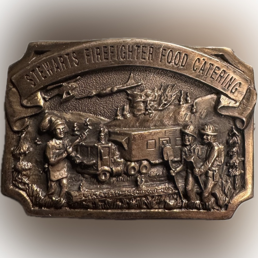 Sterling Silver Stewarts Firefighters Food Catering 1990 Western Heritage Buckle